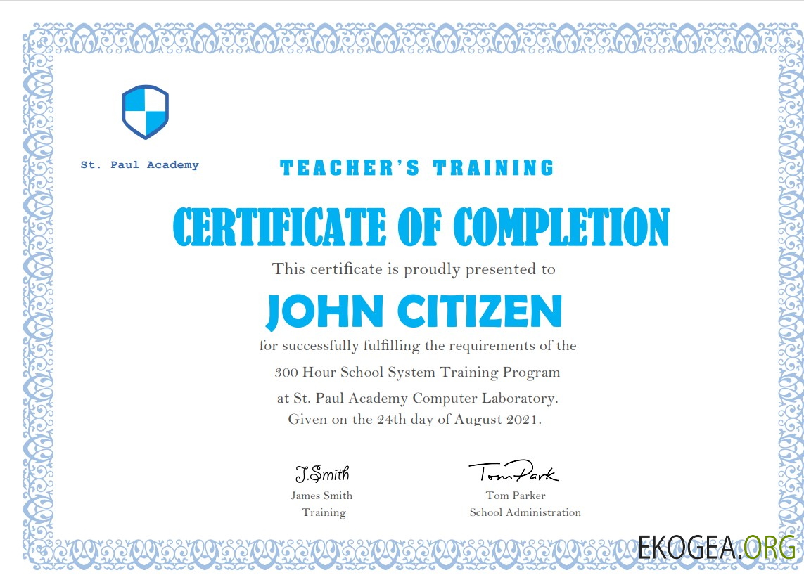 Certificat d'achèvement de la formation d'enseignant aux États Unis